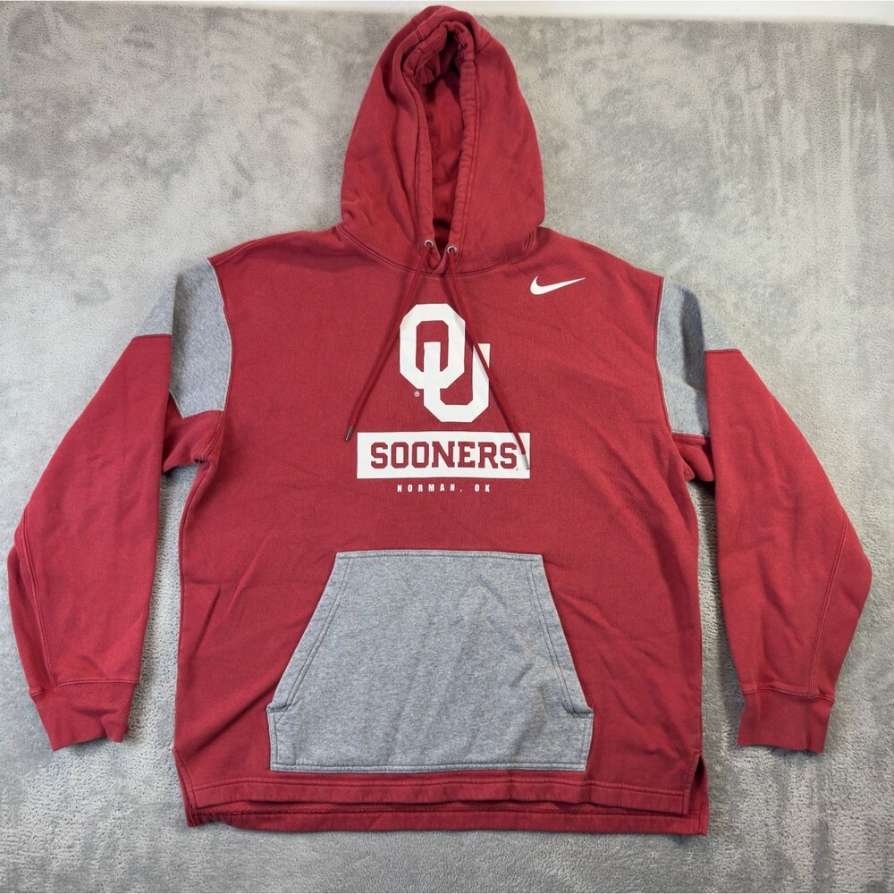 Oklahoma Sooners Hoodie Mens Extra Large Red Gray Long Sleeve Pullover Nike Top